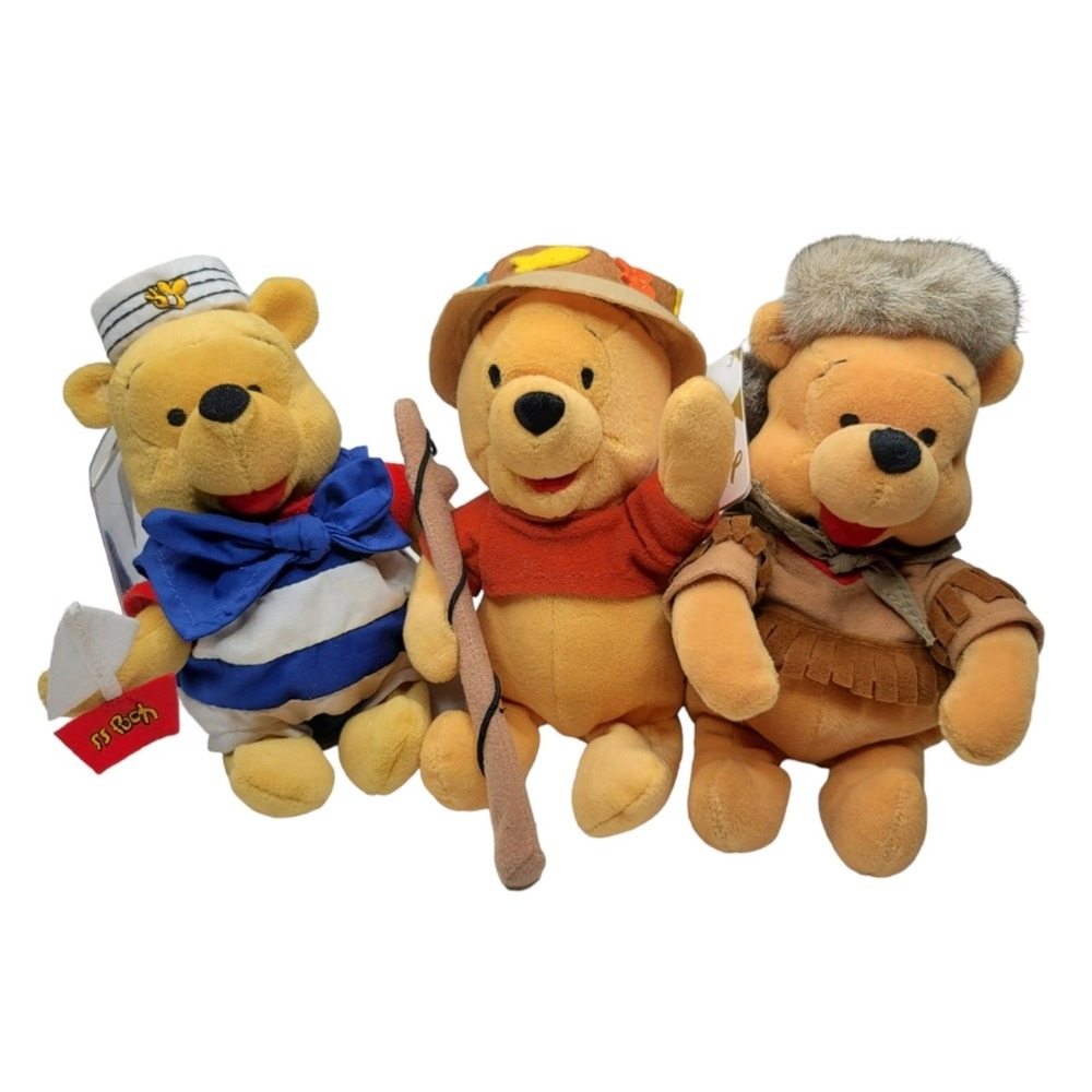 Lot Of 3 Winnie The Pooh Stuffed Animals Collectibles NWT Vintage Stuffies - Picture 1 of 13